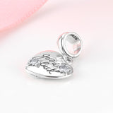 S925 Sterling Silver Heart Shape Engraved Good Luck Pendant with Zircon Inlaid