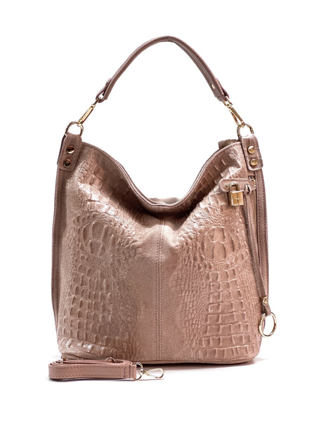 Italian Croc-Embossed Suede Hobo Bag – Made in Italy