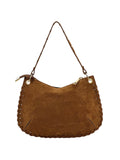 Italian Studded Suede Half Moon Shoulder Bag