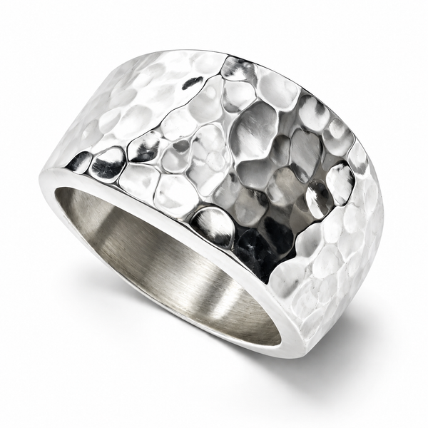 Hammered 13mm Sloped Sterling Silver Ring