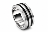 Oxidised Double Lined Sterling Silver Matte Band
