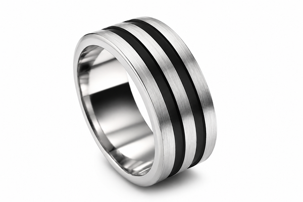 Oxidised Double Lined Sterling Silver Matte Band
