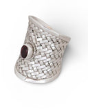 Garnet Sterling Silver Weaved  Ring