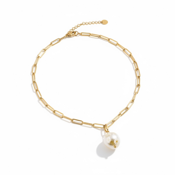 Stainless Steel Imitation Pearl Irregular Trend Link Necklace