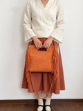 Italian Woven Suede Fringe Crossbody