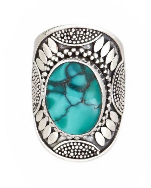 Turquoise Shield Sterling Silver Ring