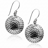 Round Dimpled Textured Circle Sterling Silver Drop Earrings