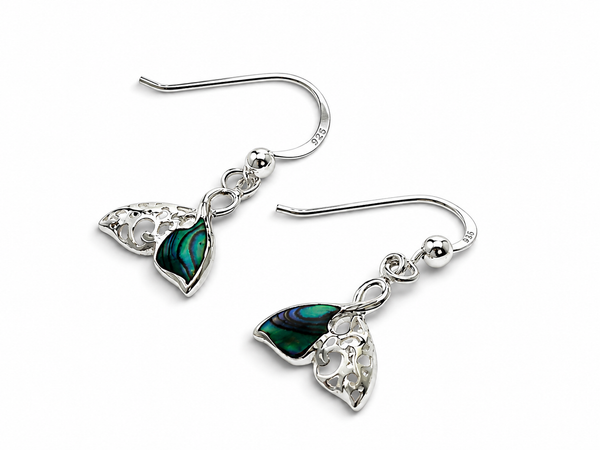 Paua Shell Whale Tail Earrings - .925 Silver Earrings