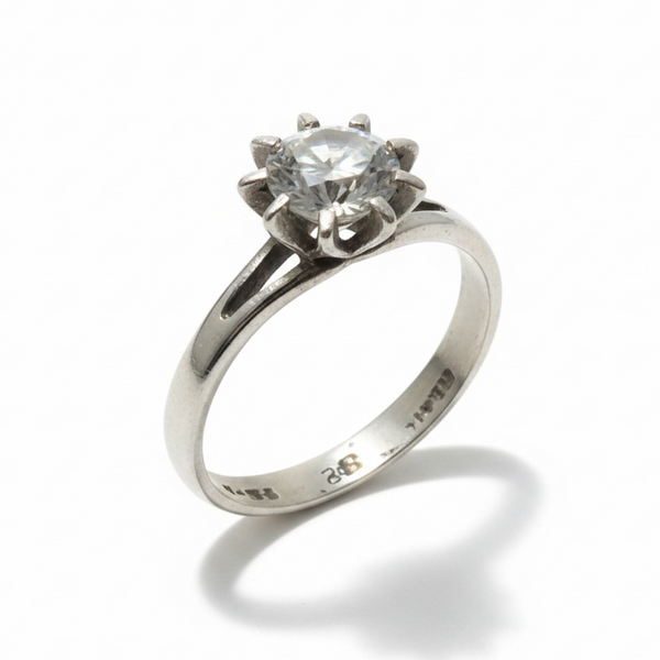 Cubic Zirconia Solitaire Sterling Silver Ring