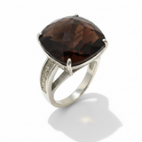 Smoky Swarosky & white cubic zirconia silver ring