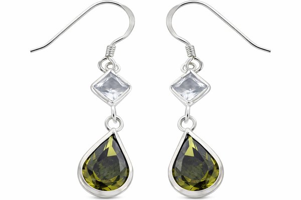 Green & Clear Cubic Zirconia Sterling Silver Earrings