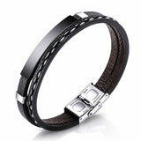 ENGRAVING-READY MEN'S BLACK PVD LEATHER BRACELET
