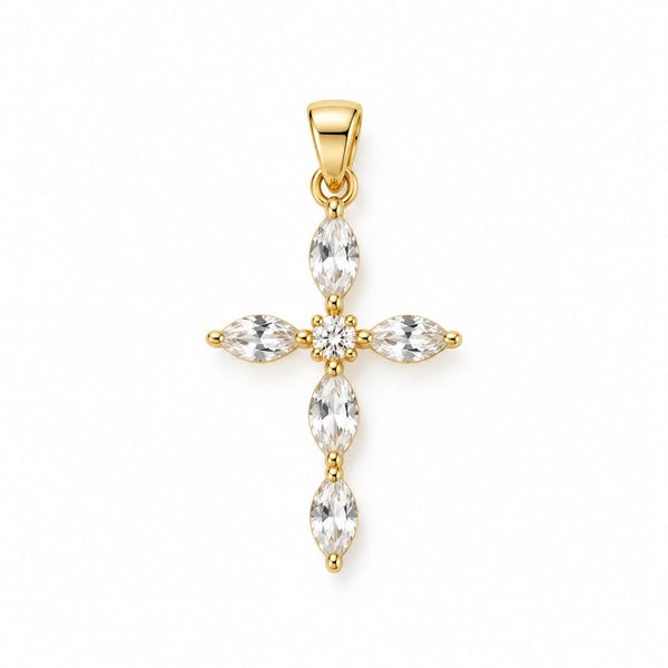 Gold Filled 18K Elegant Marquise Cross Pendant (A372)