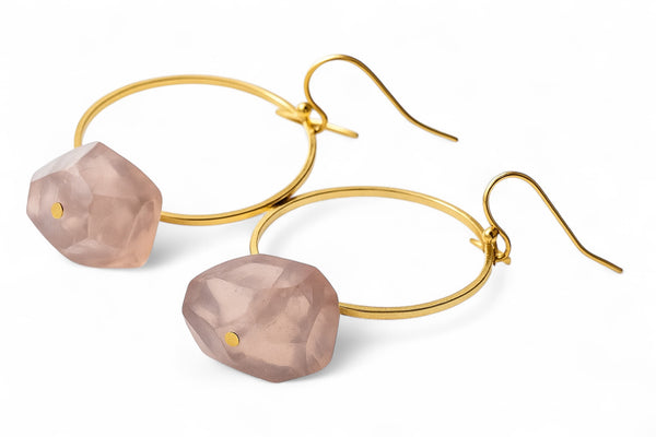 Round Big Hoop Natural Stone Earrings