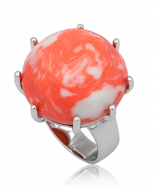 Coral Imitation sterling silver ring
