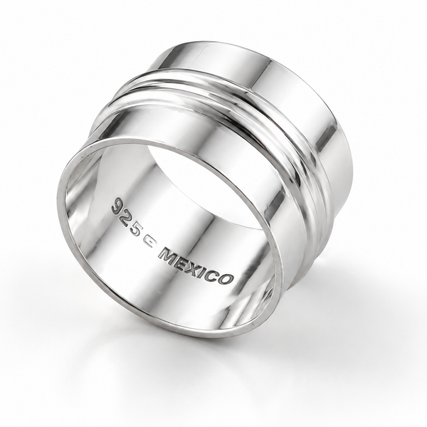 Band Wide Ridged .925 Sterling Silver Double Band