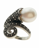 Pearl Snake Wrap Sterling Silver Ring