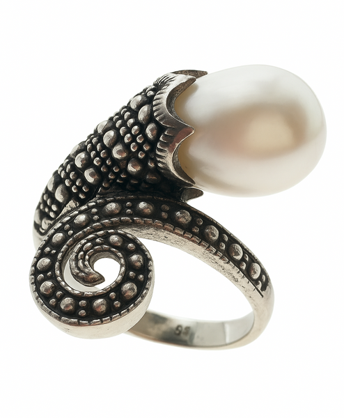 Pearl Snake Wrap Sterling Silver Ring