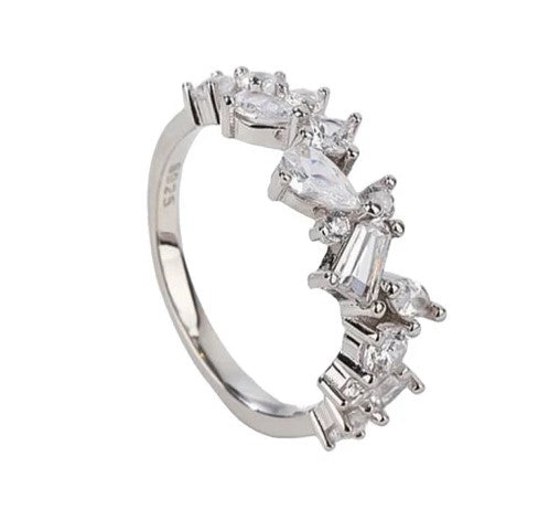 Cubic Zirconia Sterling Silver White Minimalist Band Ring