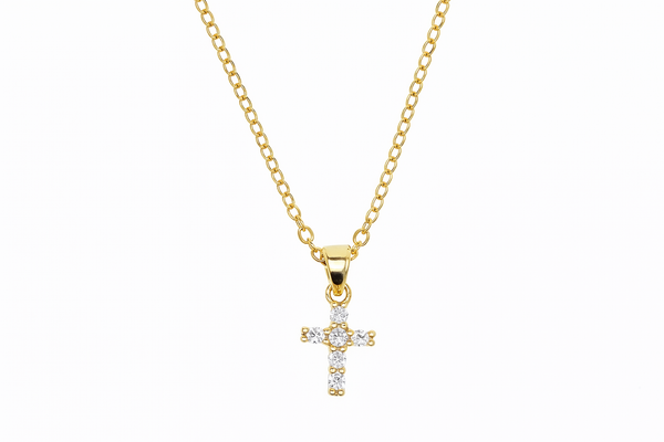 Cross Cubic Zirconia Gold Plated Sterling Silver Necklace