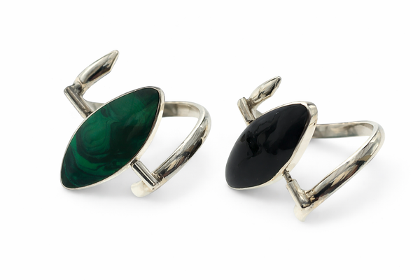 Malakite or Onyx Swivel Sterling Silver Ring