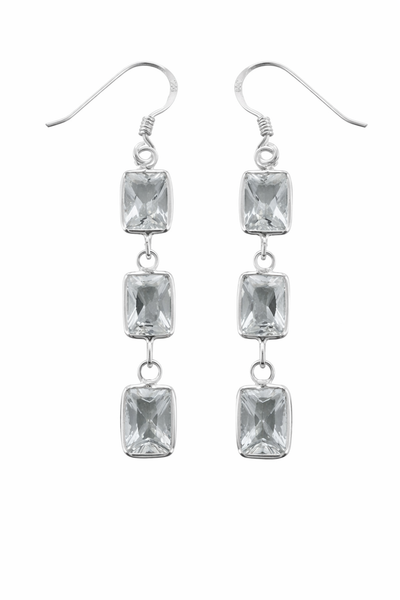 Cubic Zirconia Triple Drop .925 Sterling Silver Earrings