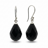 Black Faceted Teardrop 10mm .925 Sterling Silver Earring