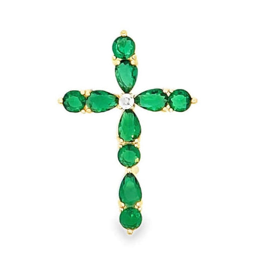Gold Filled 18K Green CZ Stone Cross Pendant (A338)