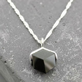 Cube Pendant Necklace - Onyx - Sterling Silver