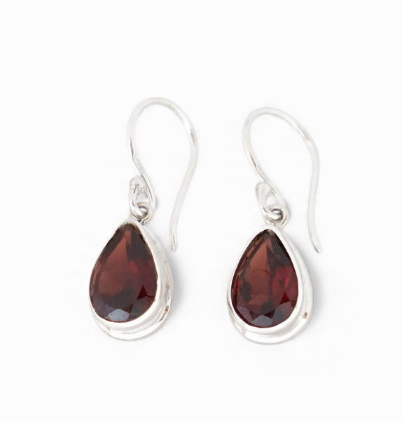 Garnet Teardrop Sterling Silver Earrings