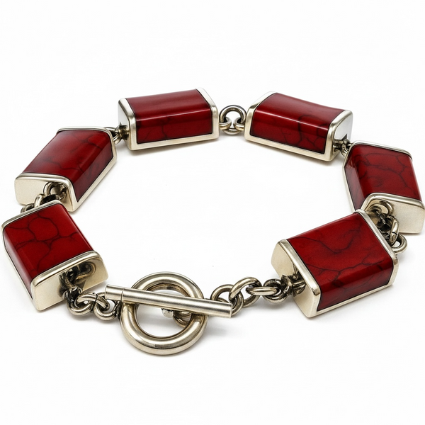 Reconstituted Carnelian Chunky Slab Sterling Silver Bracelet