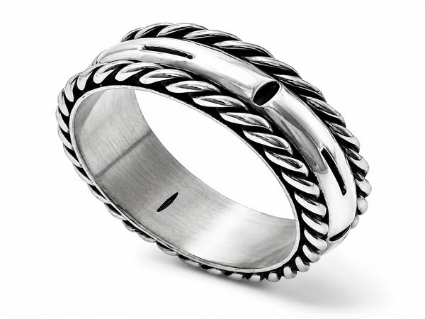 Oxidised Plait Edge Sterling Silver Band