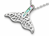 Sterling Silver Paua Shell Whale Tail Pendant - .925 Silver Filigree Pendant