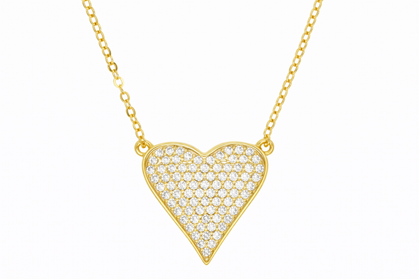 Heart Cubic Zirconia Gold Plated Sterling Silver Necklace
