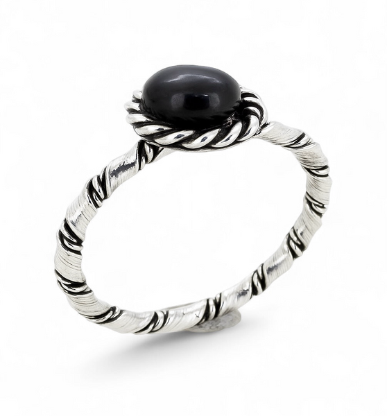 Onyx Plaited Sterling Silver Ring