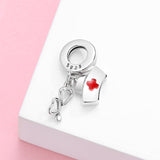 S925 Sterling Silver Nurse Cap Love Heart Stethoscope Pendant