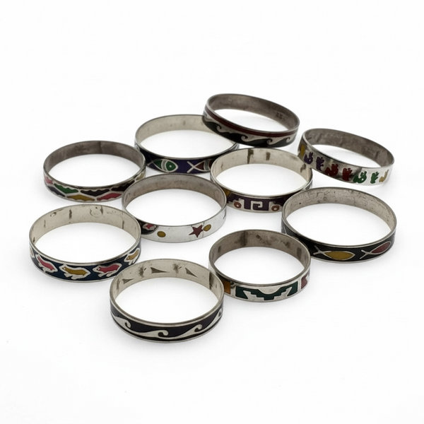 Petite enamel colored .925 sterling silver enamel band different designs