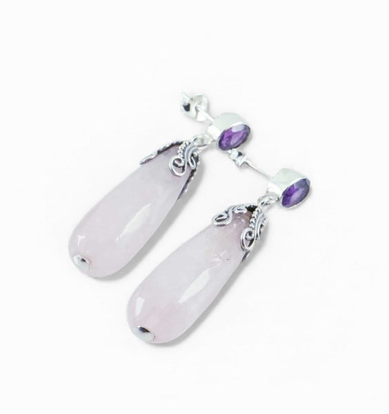 Rose Quartz with Amethyst Sterling Silver Earrings