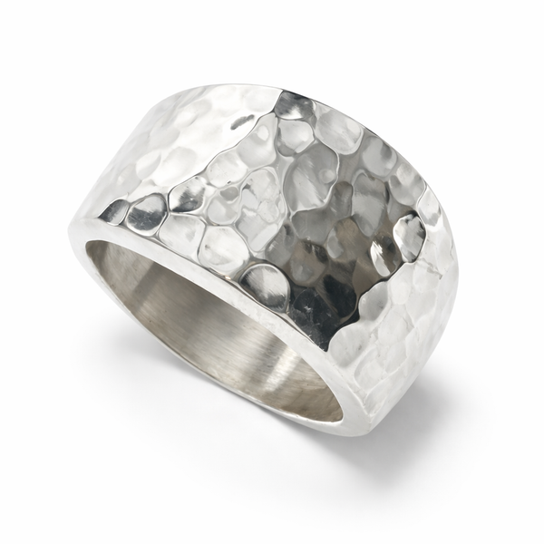 Hammered 13mm Sloped Sterling Silver Ring