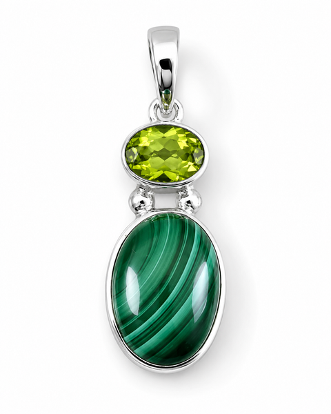 Malachite & Peridot Sterling Silver Pendant