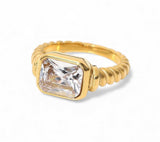 Stainless Steel Cubic Zirconia Green Geometric Vintage Band Ring