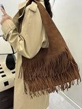 Italian Fringed Suede Shoulder Tote – Made in Italy
