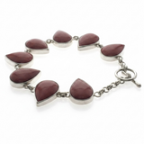 Sterling Silver Red Coral Teardrop Link Bracelet
