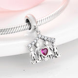 S925 Sterling Silver Family House with Four Members Zircon Inlaid Pendant