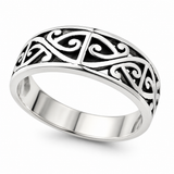 Oxidised Carved Tapered Sterling Silver Band