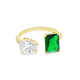Gold Filled 18k Cube and Waterdrop CZ Open Ring (D125)