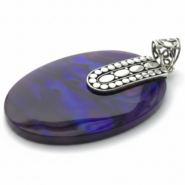 Paua Dyed Purple Oval Sterling Silver Pendant