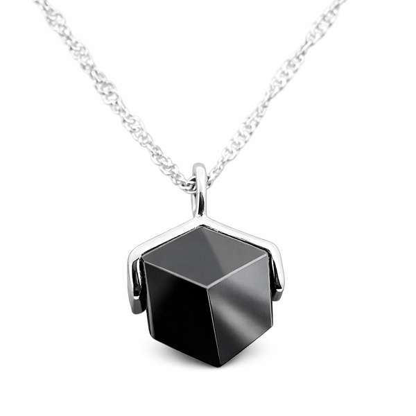 Cube Pendant Necklace - Onyx - Sterling Silver