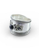 Onyx Sterling Silver Ornate Front Ring