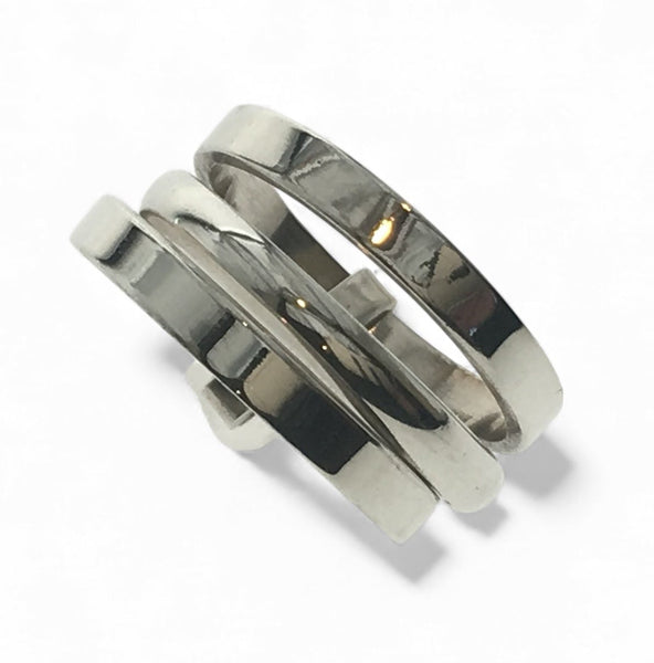 Hinged Three Tier Sterling Silver Ring